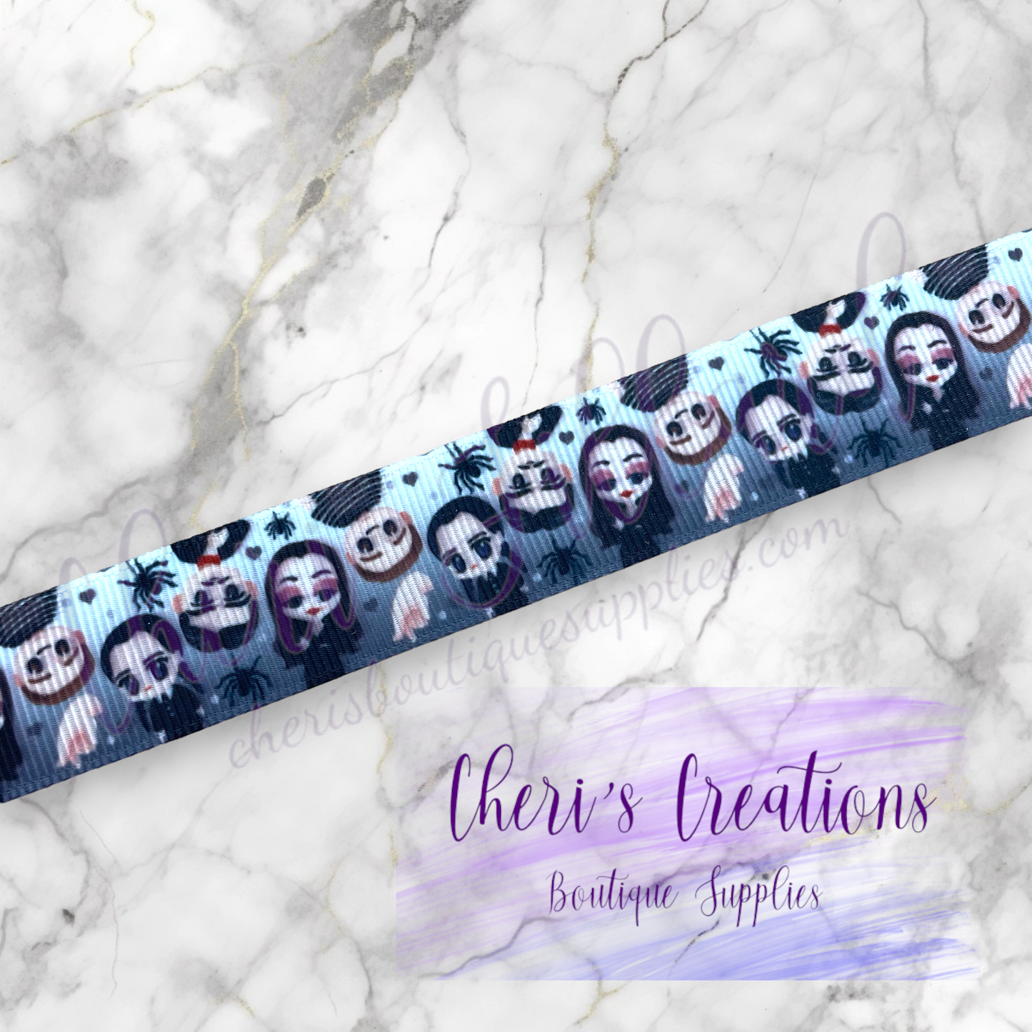 Spooky Halloween Family 5/8" 7/8" Grosgrain Ribbon by the Yard