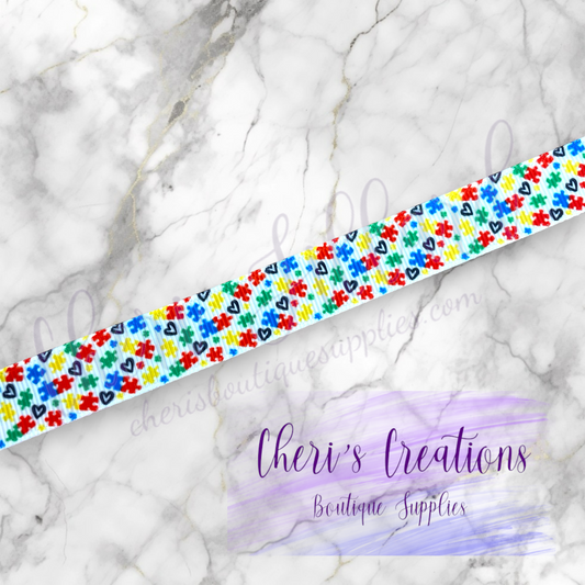 Autism Awareness Puzzle Pieces 5/8" 7/8" Grosgrain Ribbon by the Yard