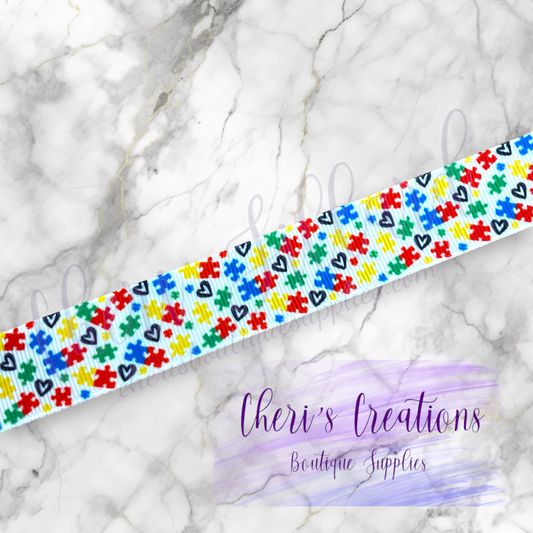 Autism Awareness Puzzle Pieces 5/8" 7/8" Grosgrain Ribbon by the Yard