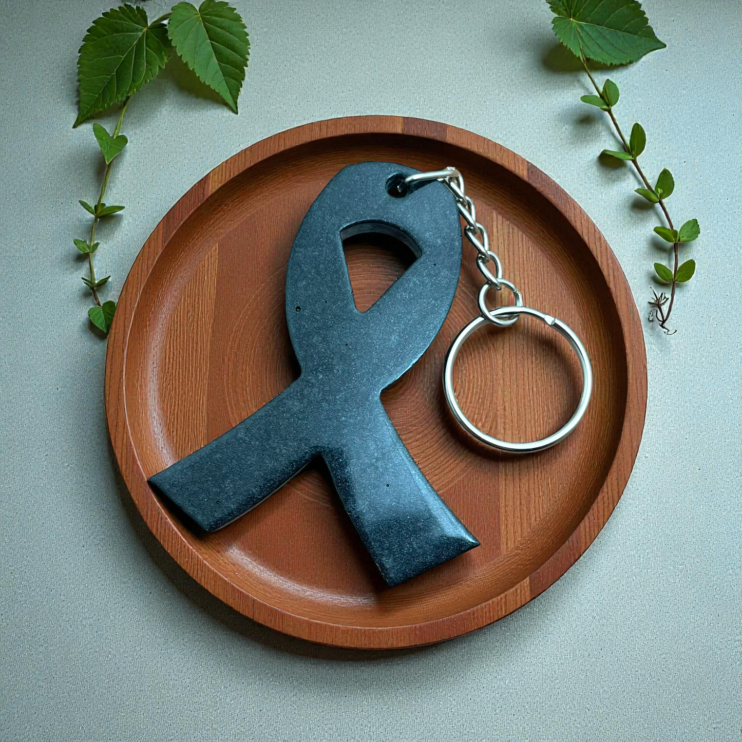 Awareness Ribbon Keychain – Black Resin Warrior Support Keychain