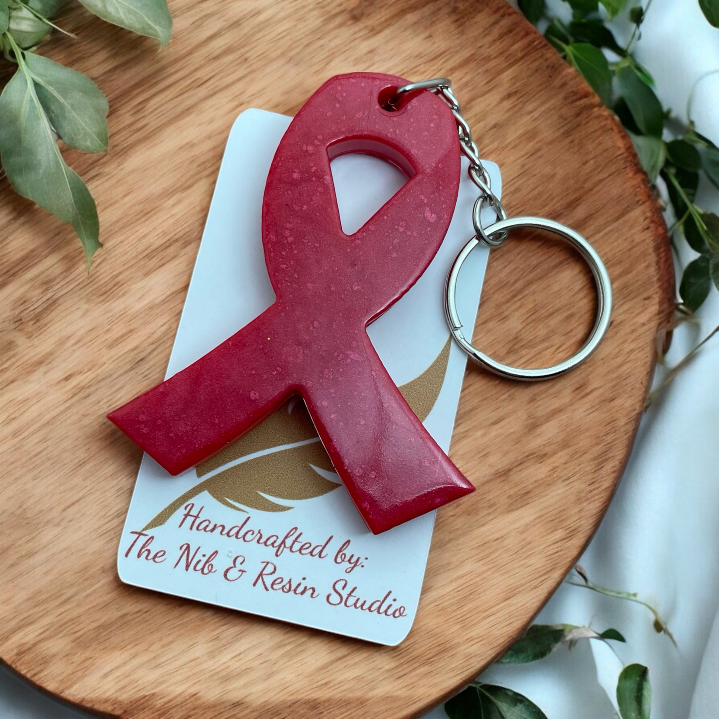 Awareness Ribbon Keychain – Bright Red Resin Warrior Support Keychain