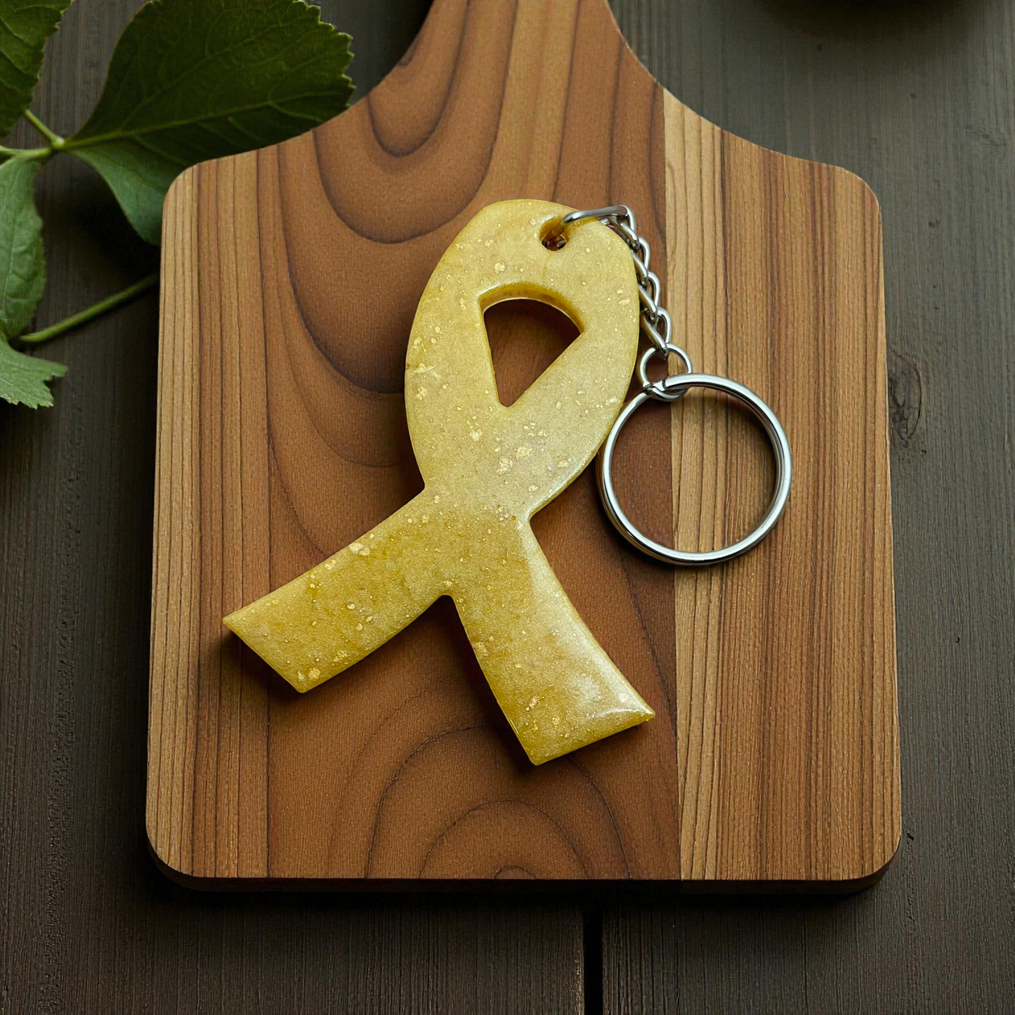Awareness Ribbon Keychain – Golden Yellow Resin Warrior Support Keychain