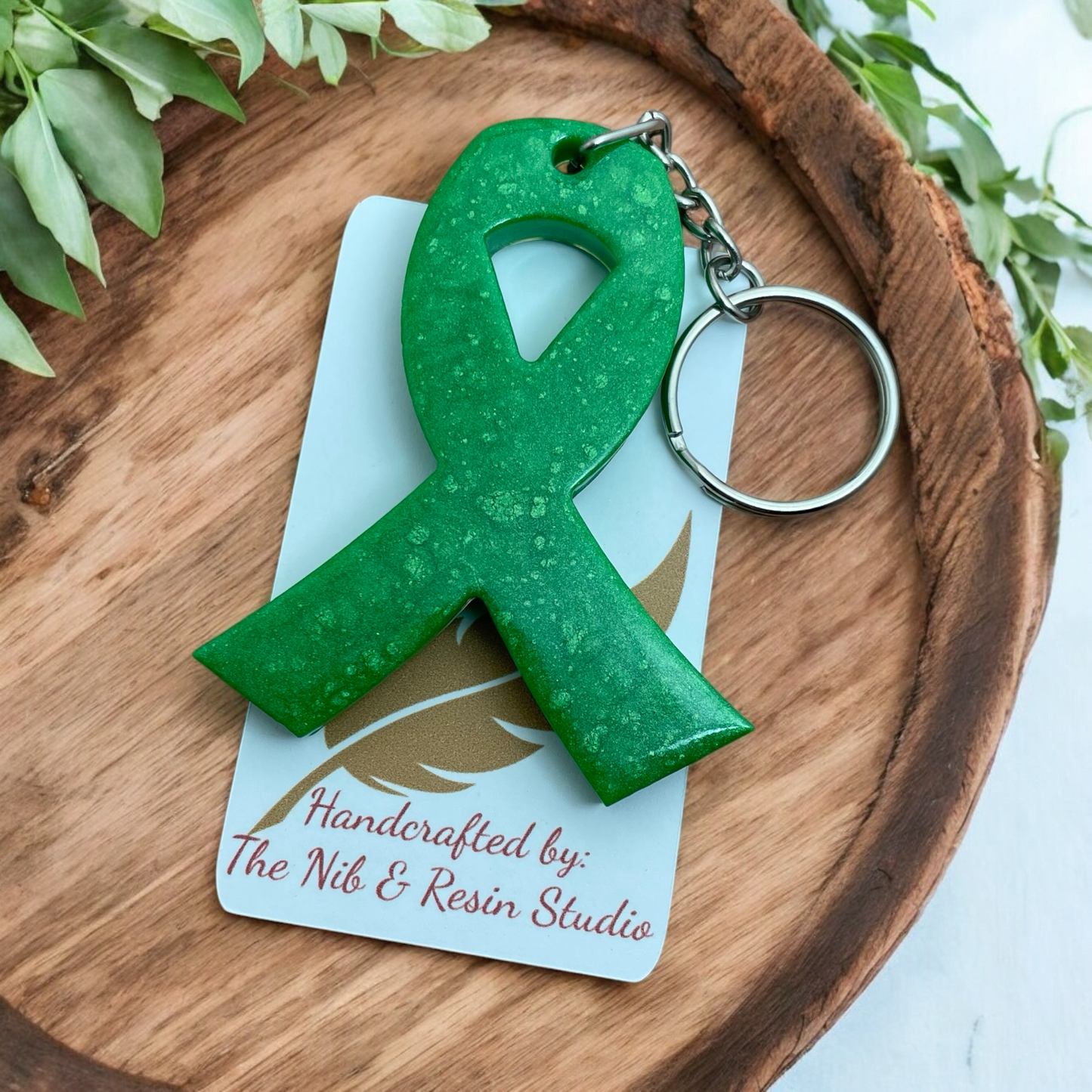 Awareness Ribbon Keychain – Green Resin Warrior Support Keychain