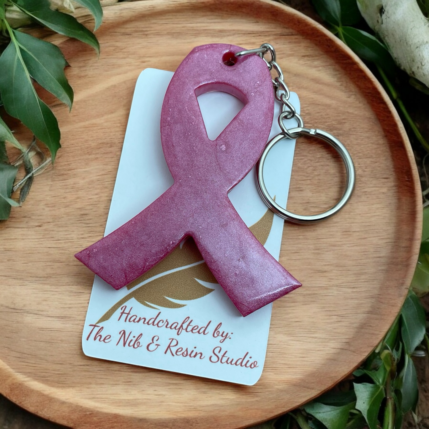 Awareness Ribbon Keychain – Pink Resin Warrior Support Keychain