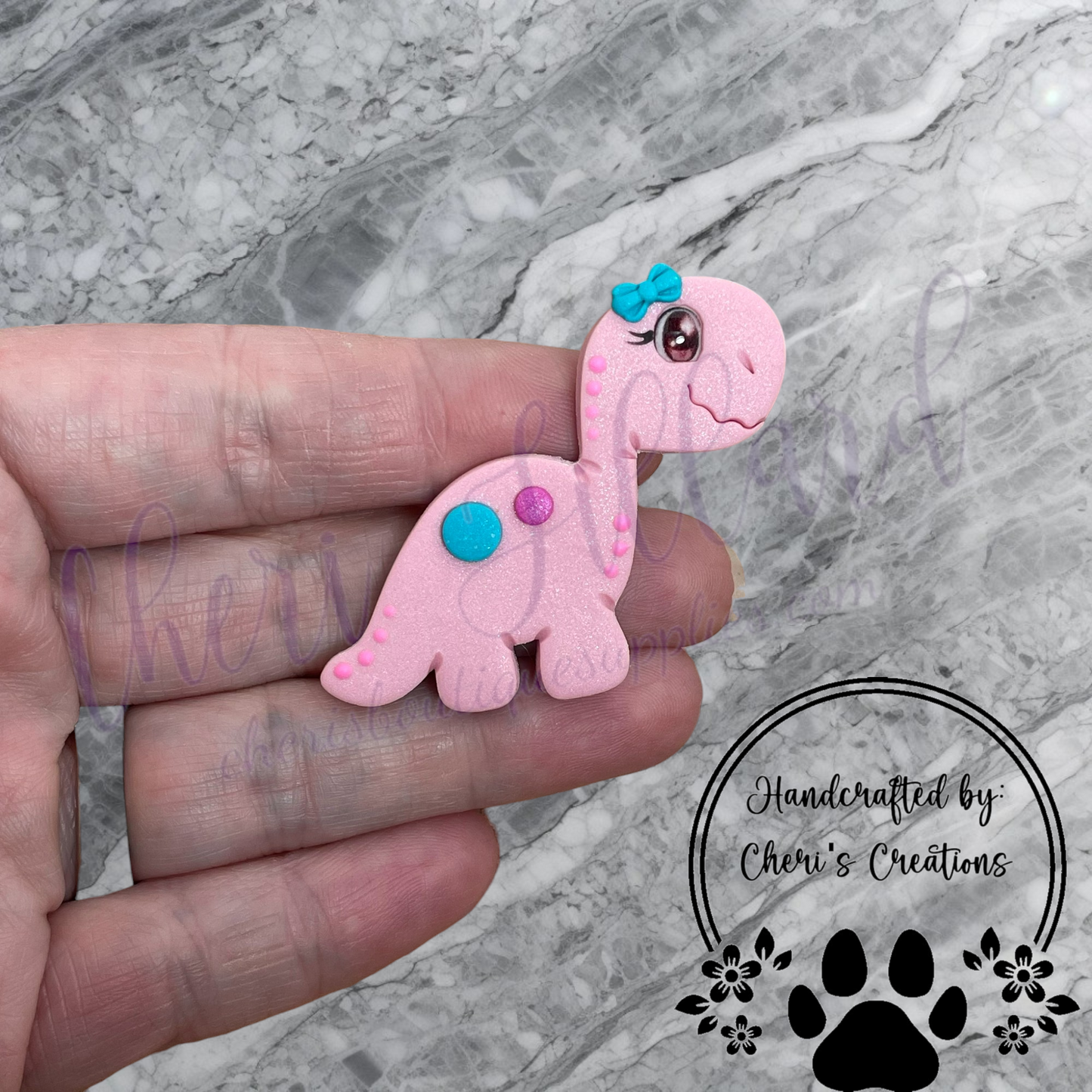 Playful Pink Dinosaur Polymer Clay Embellishment