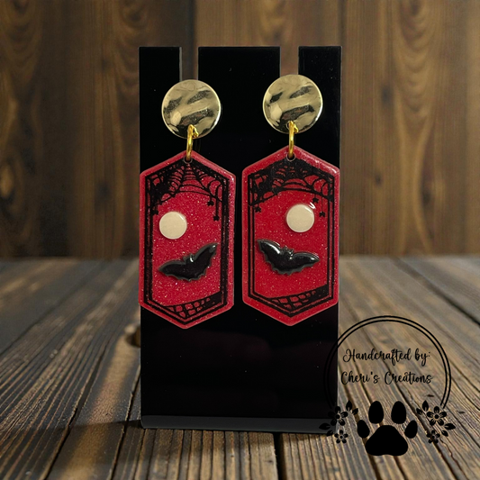 Moon & Bat Dangle Earrings – Handmade Polymer Clay Earrings