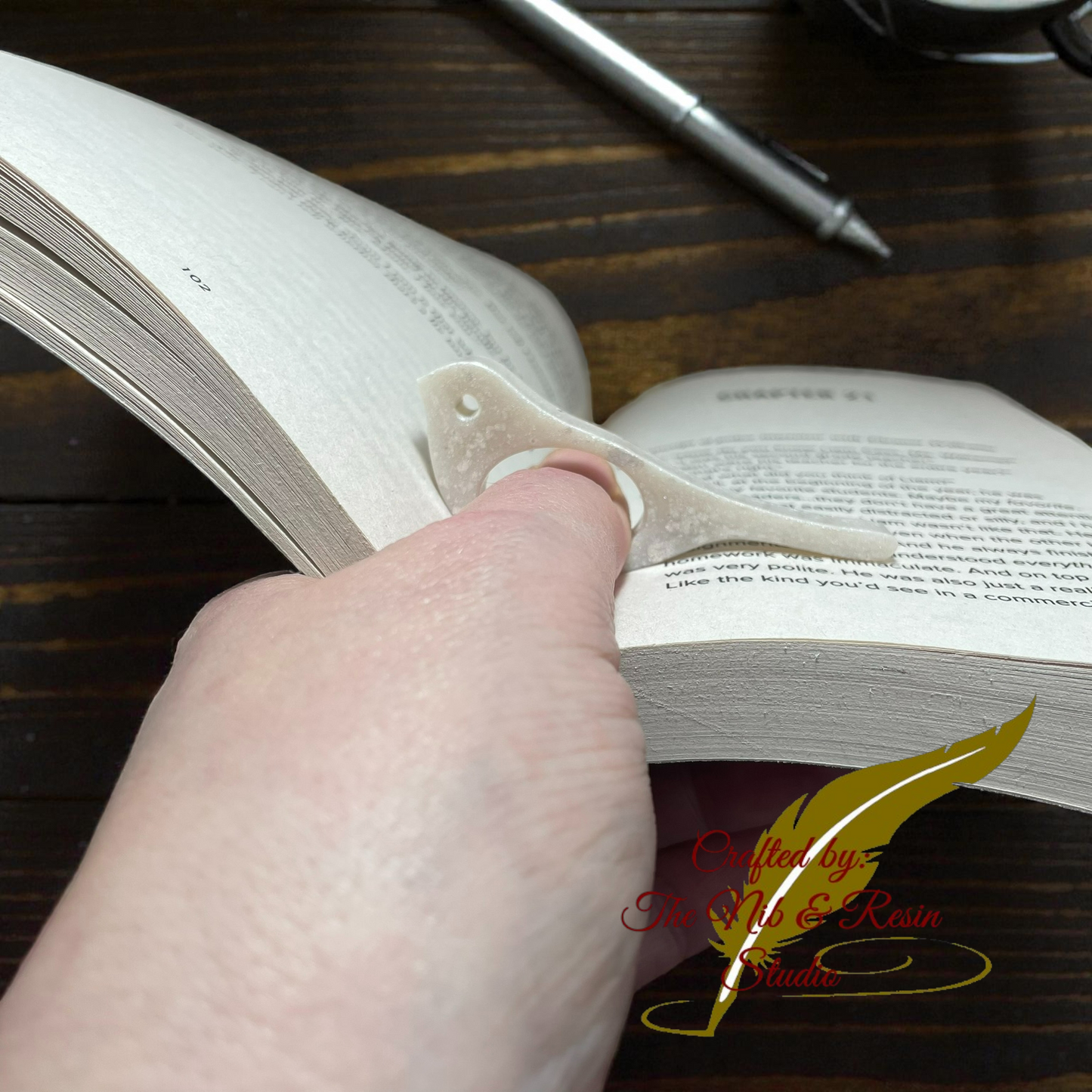 Page Holder - Silver White Mica Bird Thumb Holder