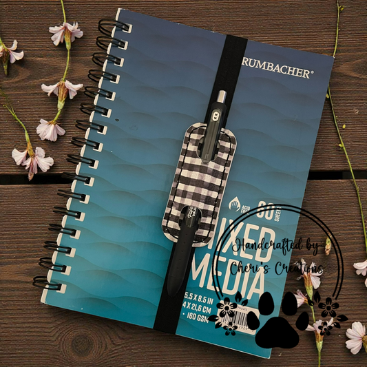 Pen Holder - Black Gingham Elastic Pen Bookmark