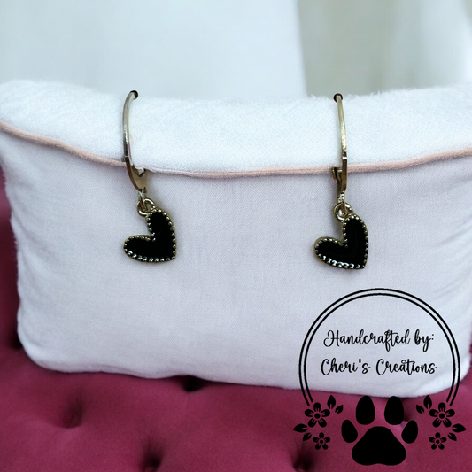 Sophisticated Black Heart Enamel Dangle Earrings