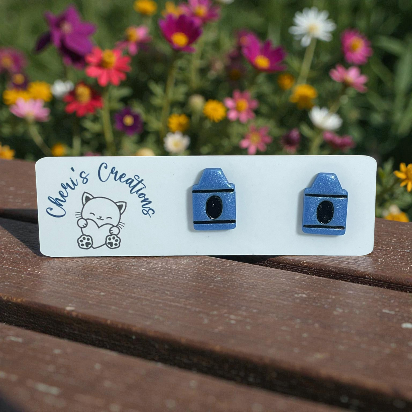 Blue Crayon Studs – Handmade Polymer Clay Earrings