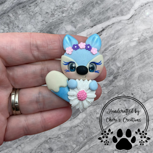 Blue Spring Daisy Fox Polymer Clay Embellishment