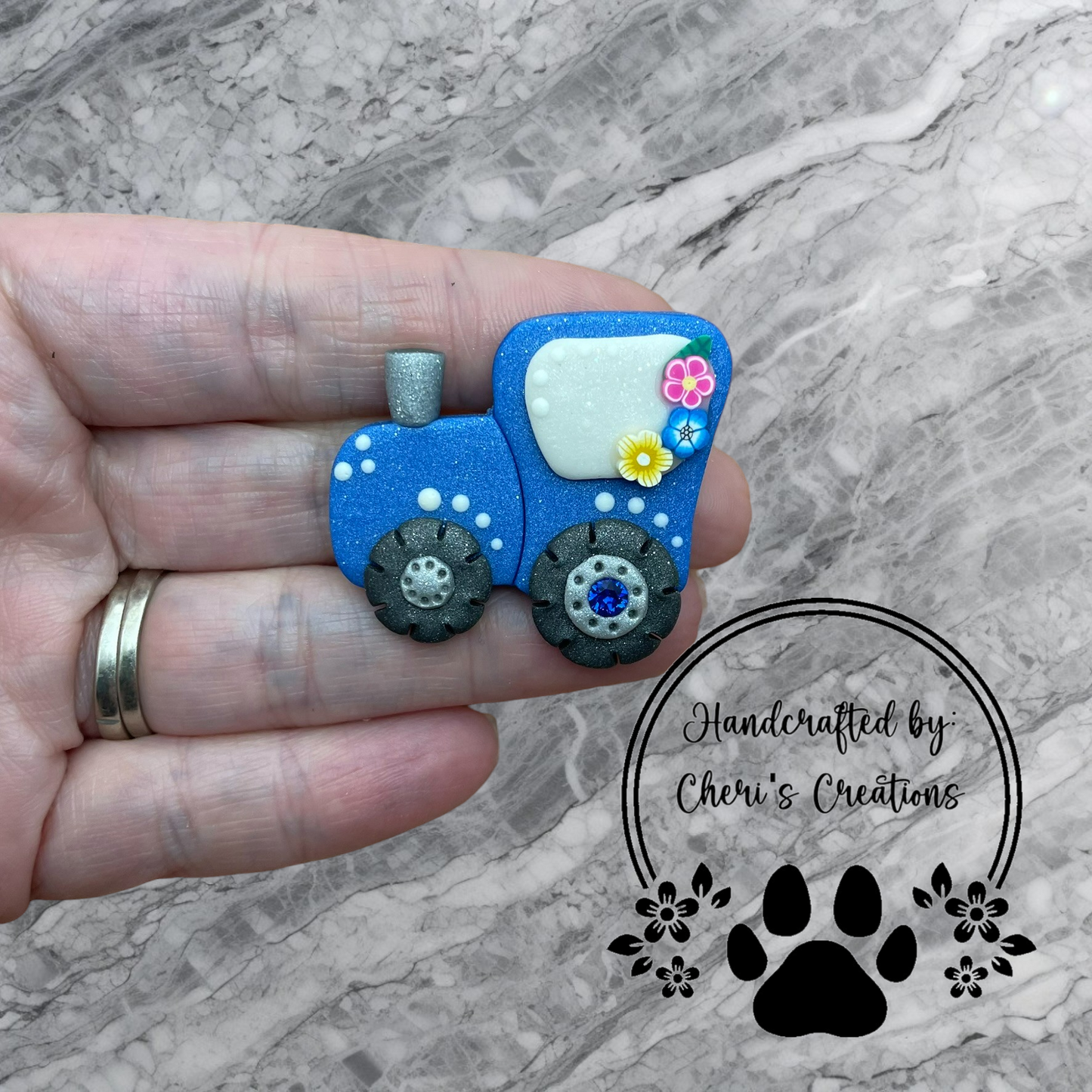 Country Blue Tractor Polymer Clay Embellishment