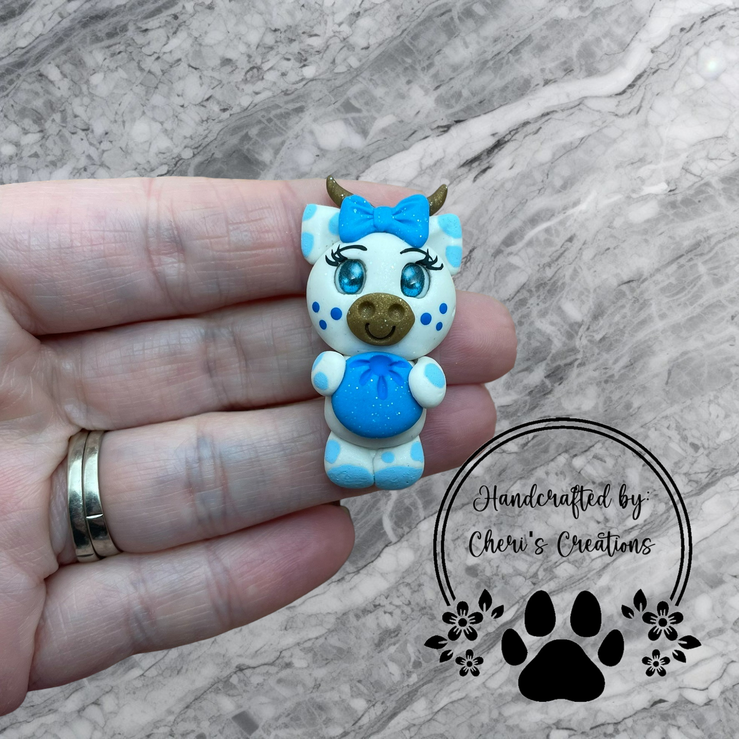 Charming Blueberry Cow Polymer Clay Embellishment