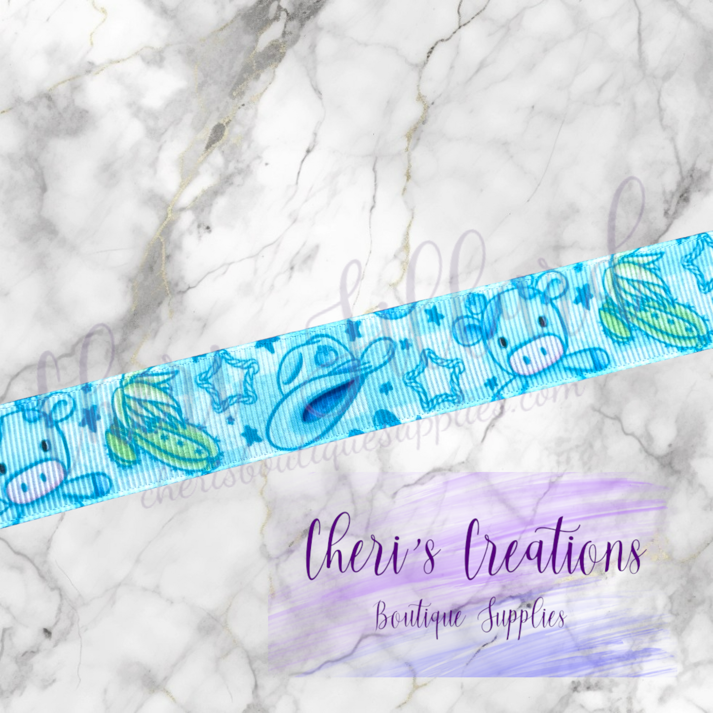 Fruity Blueberry Cows 3/8" 5/8" 7/8" Grosgrain Ribbon by the Yard