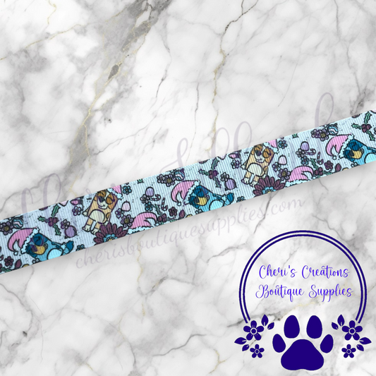 Cute Blue Dog & Friends Ribbon, Cute Christmas Dog Ribbon - 5/8" 7/8" 1.5" Grosgrain Ribbon by the Yard