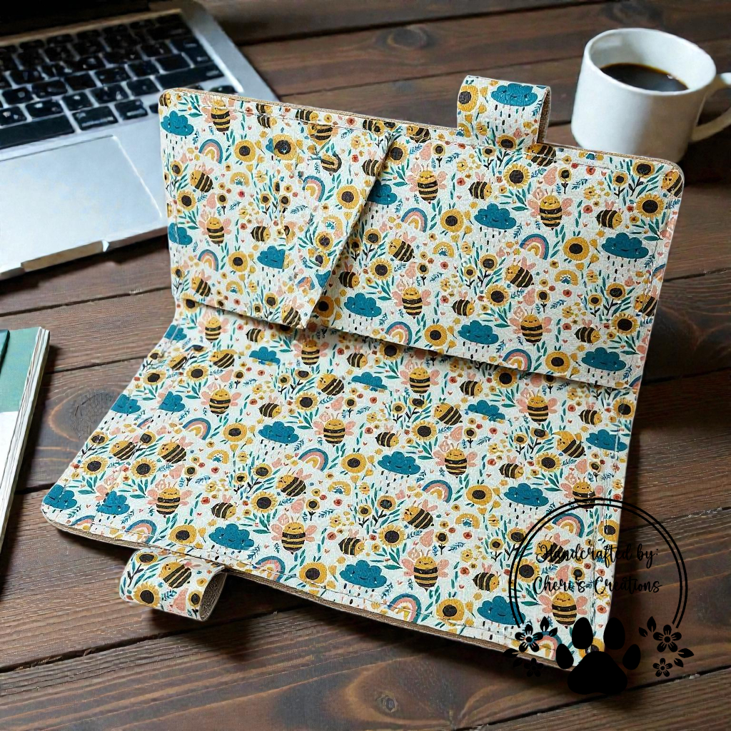 Bumblebees & Wildflowers Faux Leather Checkbook Holder