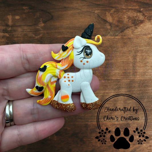 Candy Corn Unicorn Bow Center – Handmade Polymer Clay Embellishment