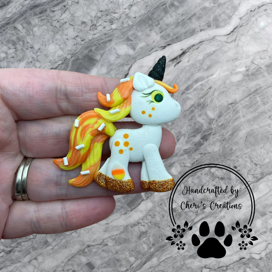 Whimsical Candy Corn Unicorn Polymer Clay Embellishment