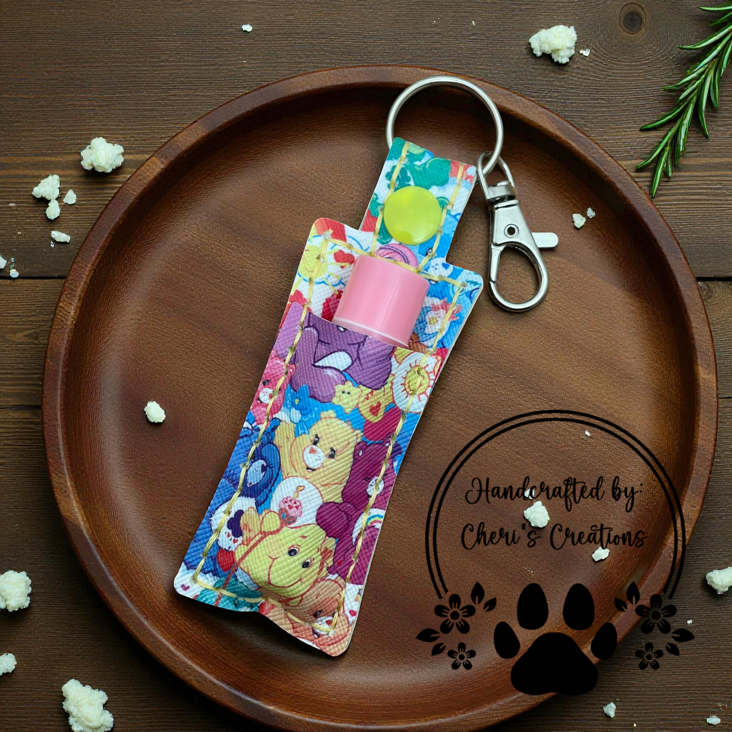 Chapstick Keychain - Caring Bears Lip Balm Holder
