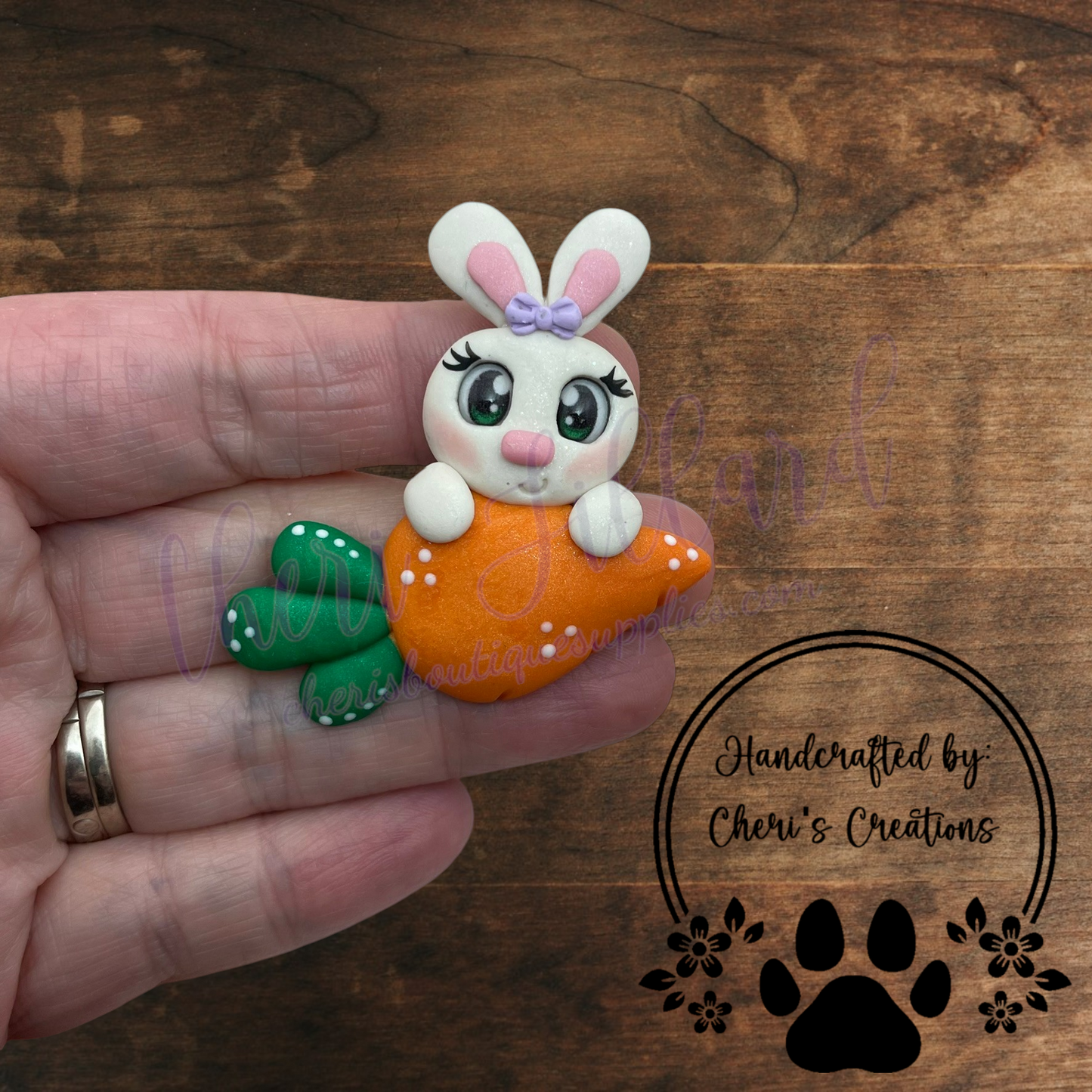 Bunny & Carrot Bow Center – Handmade Polymer Clay Embellishment