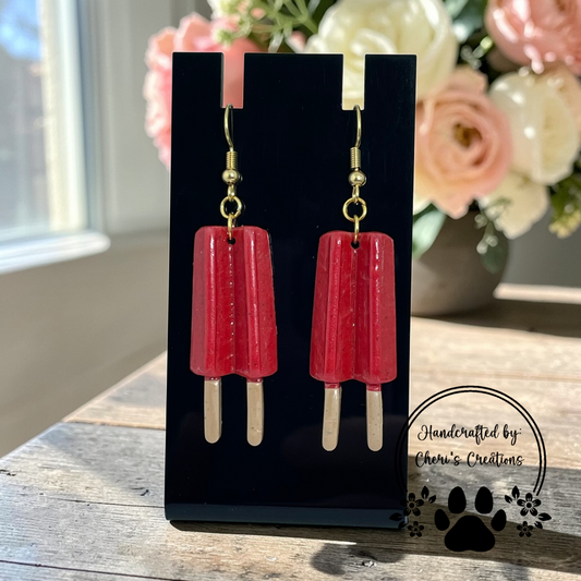Cherry Popsicle Dangles - Handmade Polymer Clay Earrings