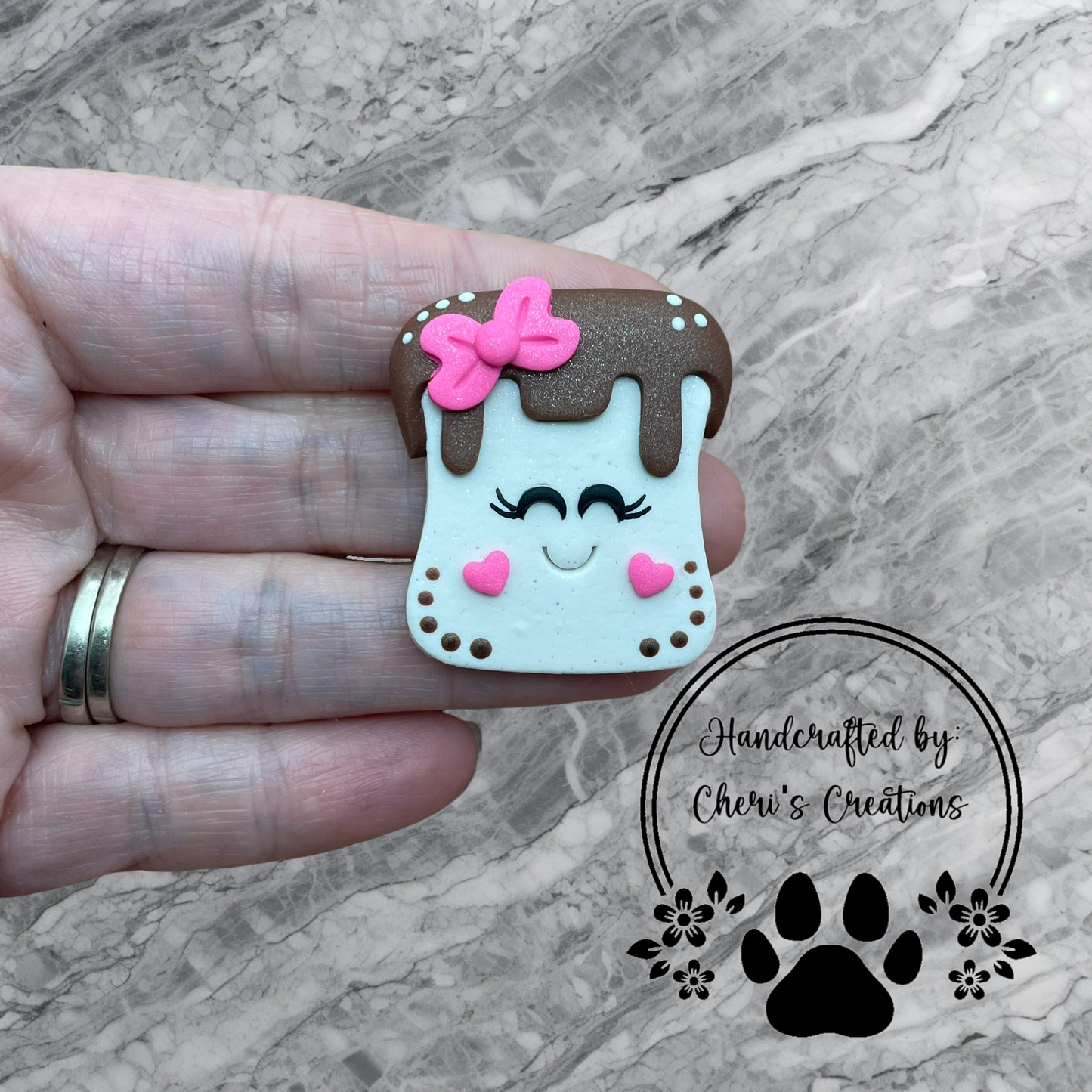Sweet Chocolate Covered Marshmallow Polymer Clay Embellishment
