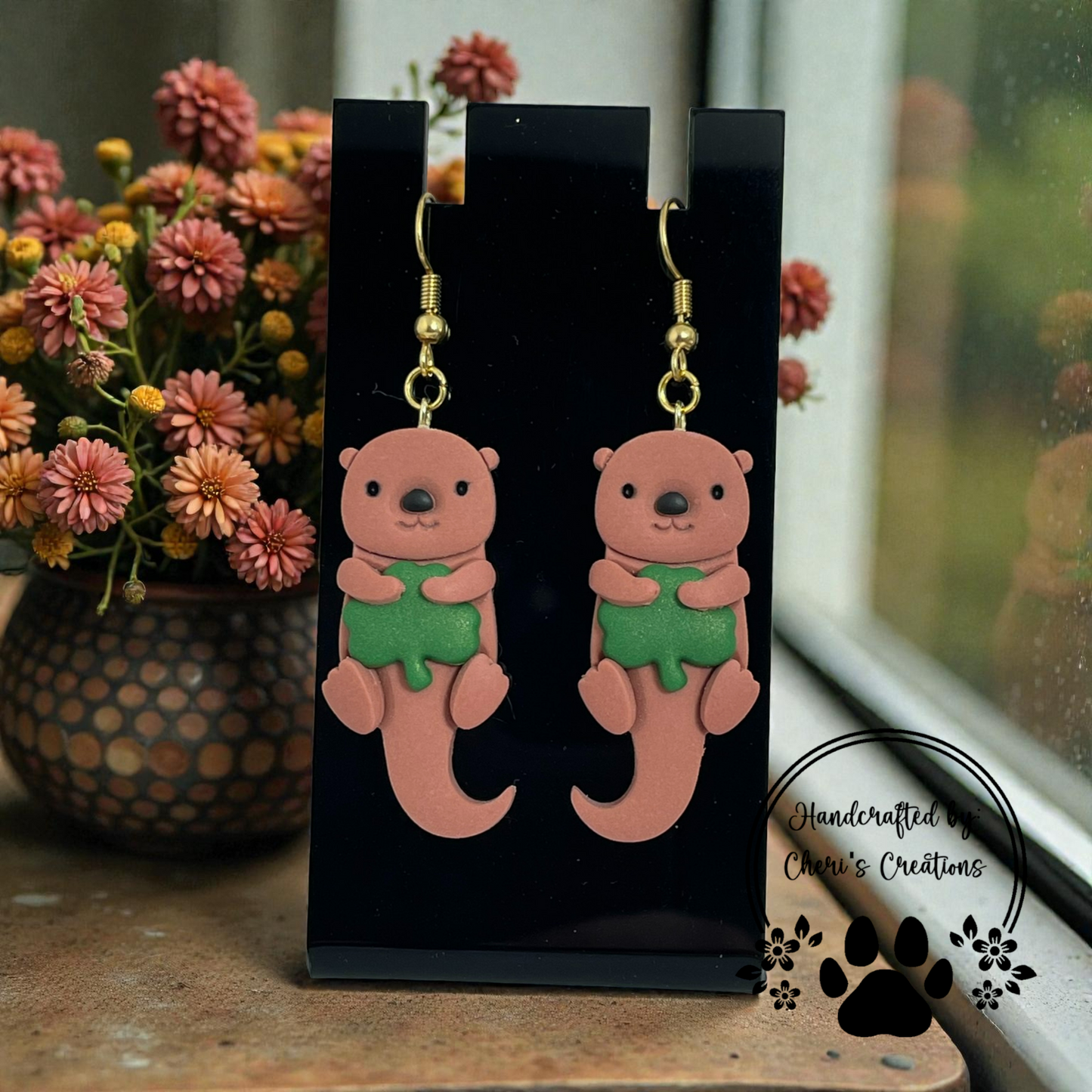 Clover Otter Dangles – Handmade Polymer Clay Earrings