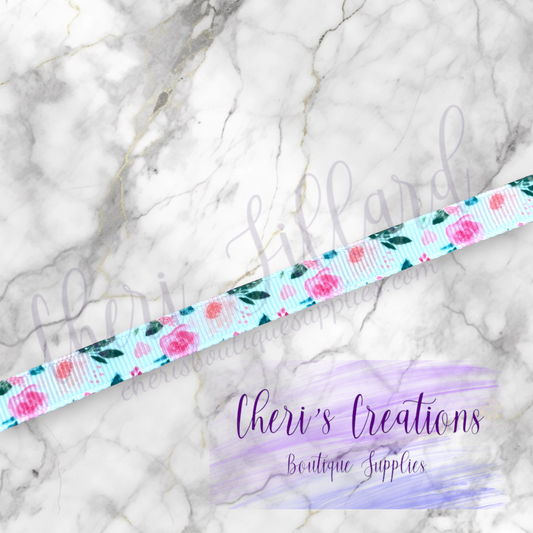 Elegant Summer Coral Roses 3/8" 5/8" 7/8" Grosgrain Ribbon by the Yard