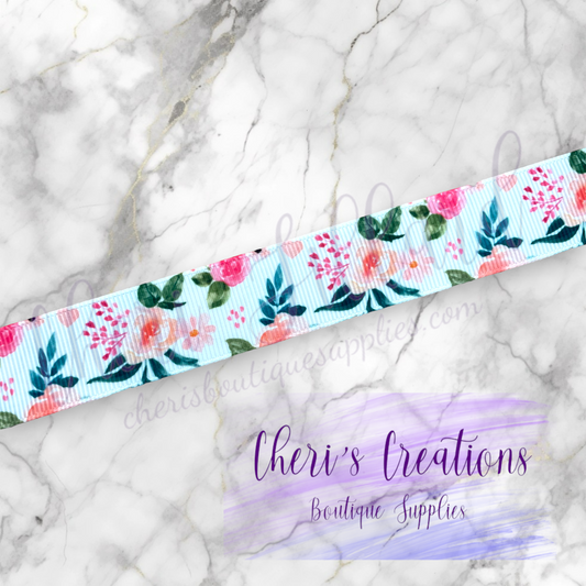 Elegant Summer Coral Roses 3/8" 5/8" 7/8" Grosgrain Ribbon by the Yard