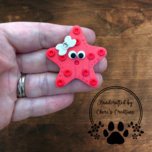Coral Starfish Bow Center – Handmade Polymer Clay Embellishment