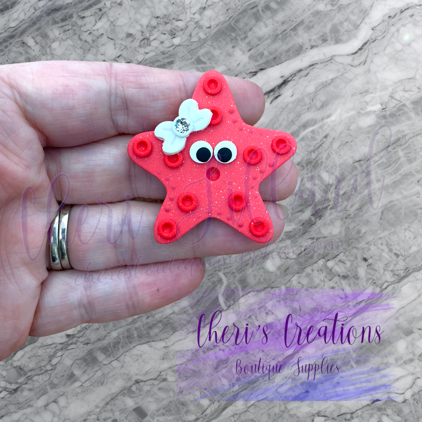Cute Coral Starfish Polymer Clay Embellishment