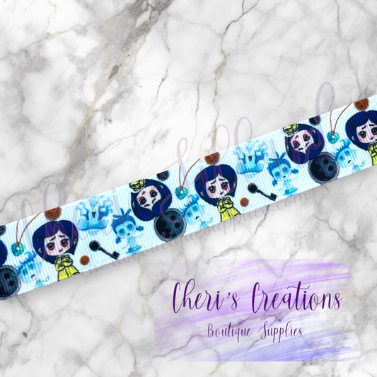 Cute Halloween Button Doll 7/8" Grosgrain Ribbon by the Yard
