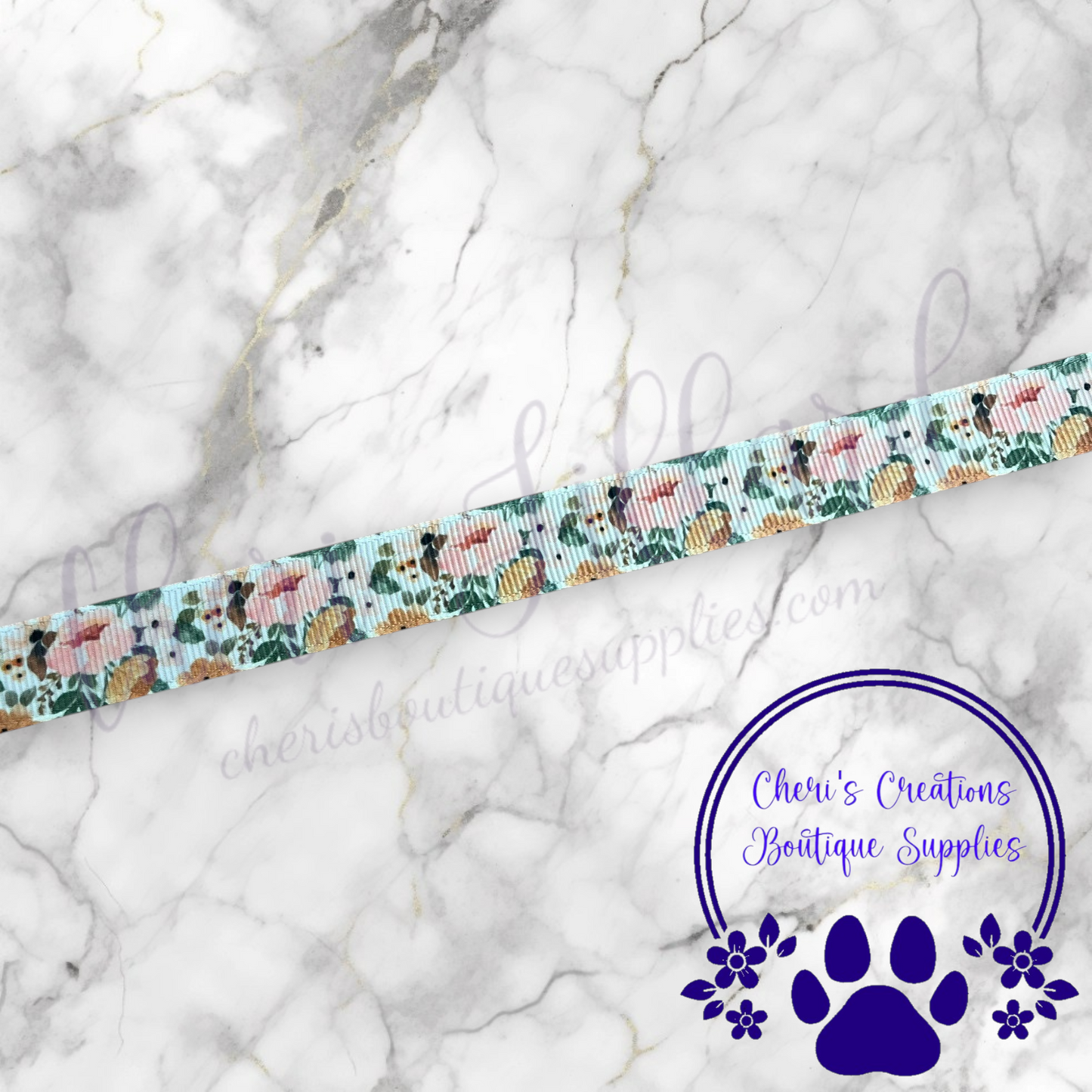 Country Floral Highland Ribbon - 5/8" 7/8" Grosgrain Ribbon by the Yard