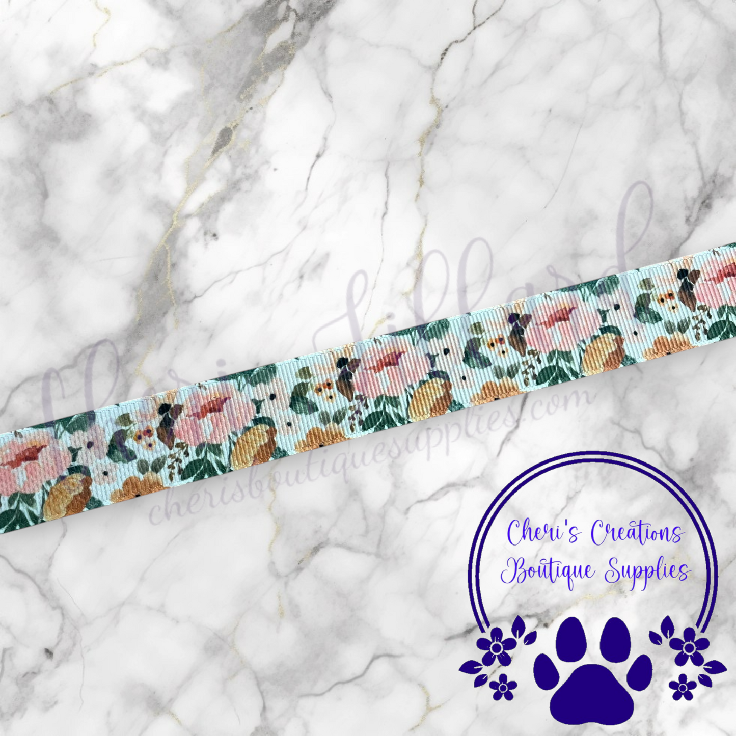 Country Floral Highland Ribbon - 5/8" 7/8" Grosgrain Ribbon by the Yard