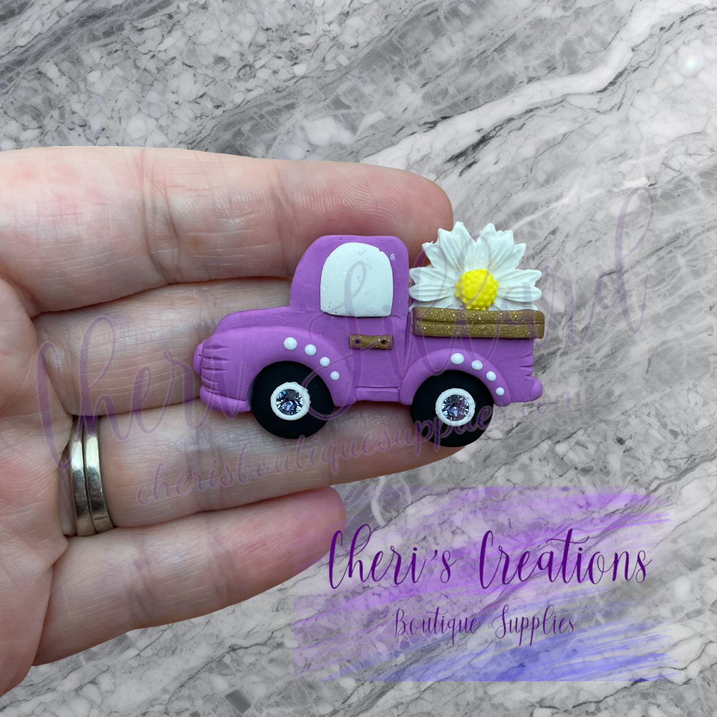 Spring Daisy Truck Polymer Clay Embellishment