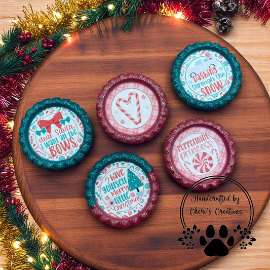Candy Cane Christmas Bottle Cap Set – Handpainted Holiday Embellishments for Bow Making, Crafts & DIY Gifts