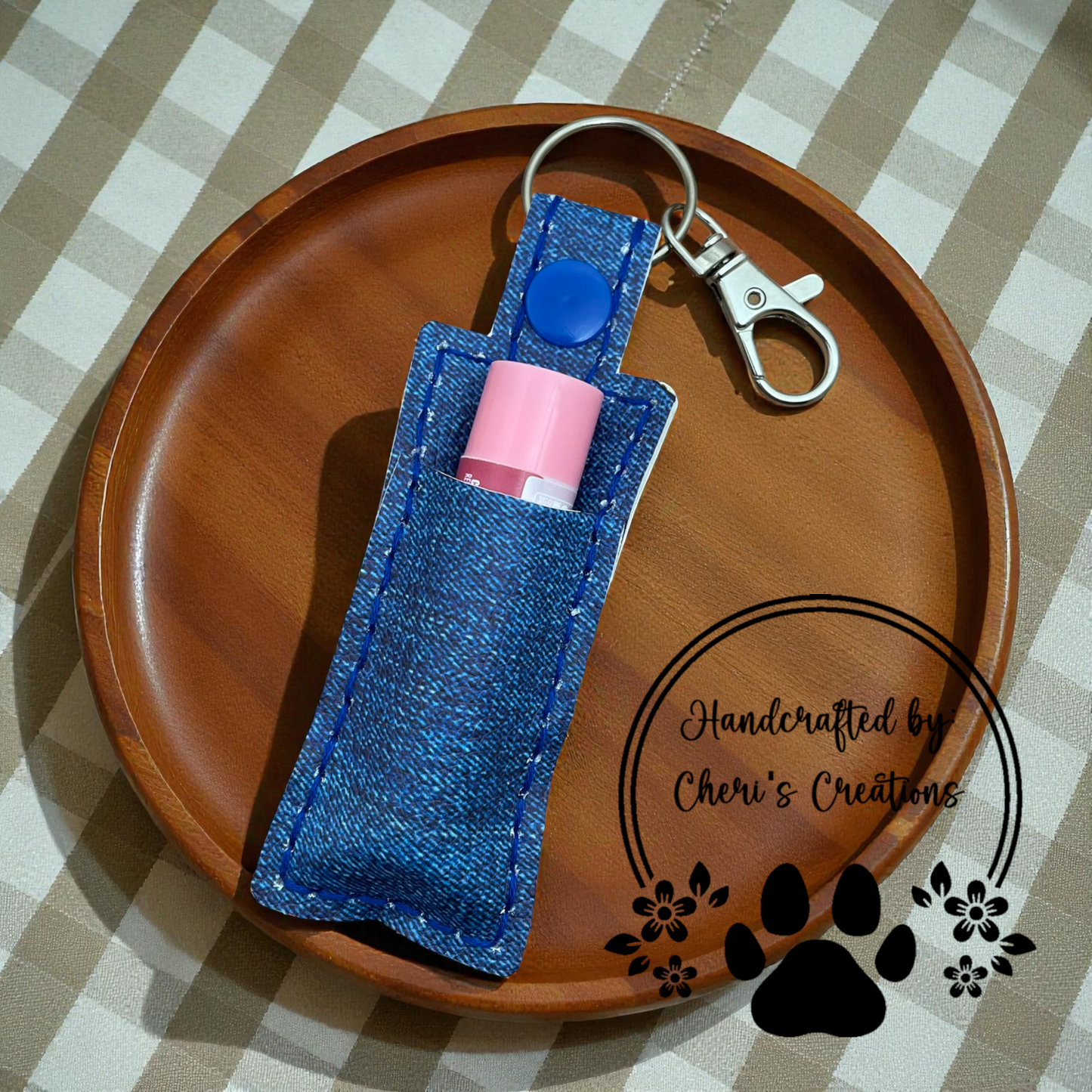 Chapstick Keychain - Denim Lip Balm Holder