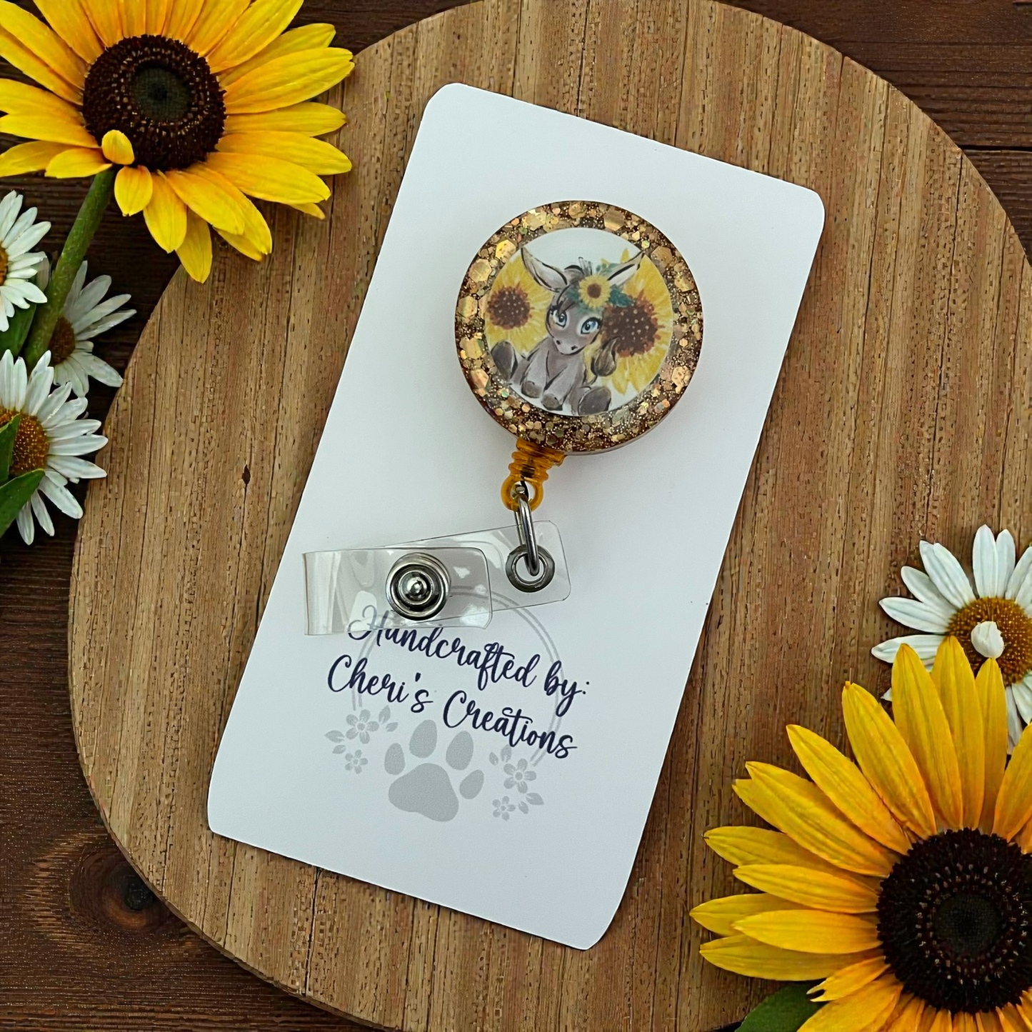 Badge Reel - Sunflower Donkey ID Holder