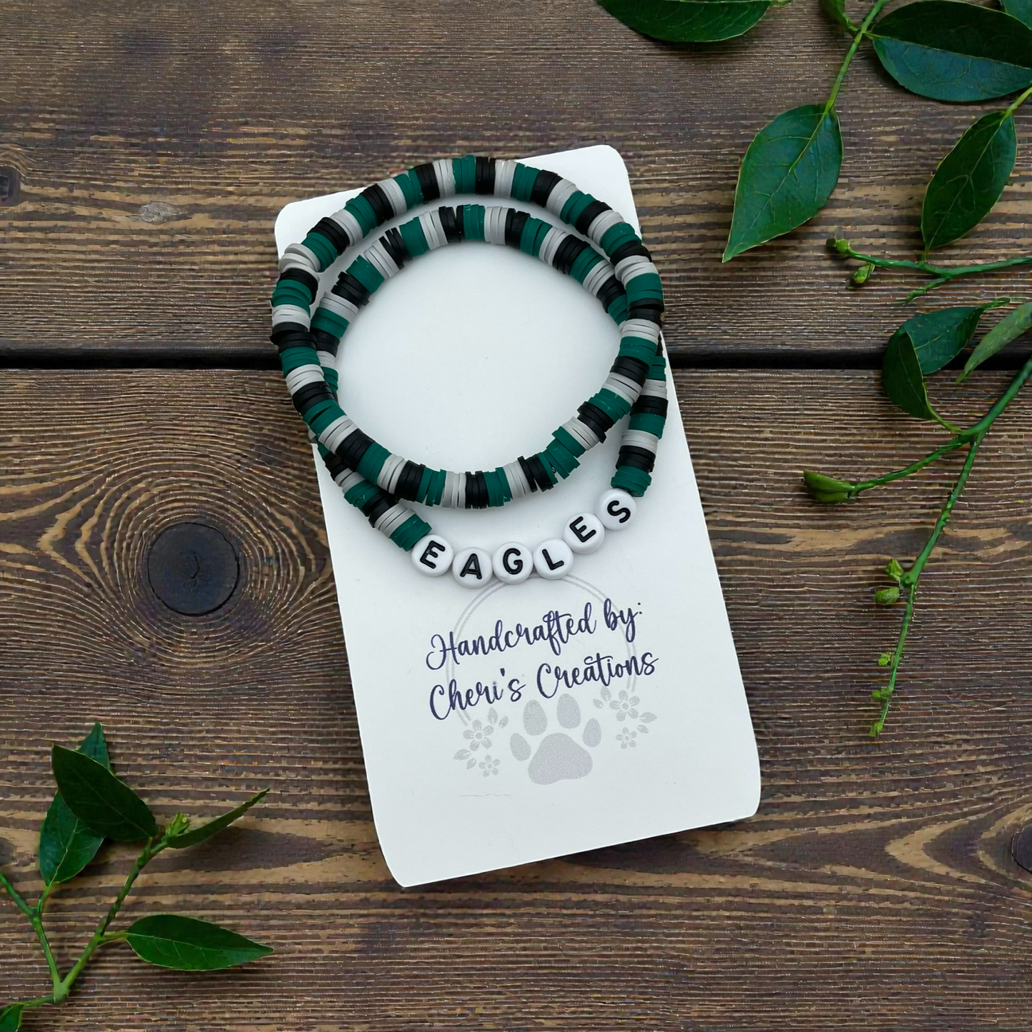 Philadelphia Eagles Inspired Heishi Bead Bracelet Set – Handmade Stretch Bracelets