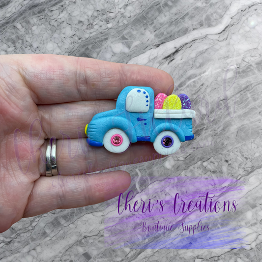 Blue Easter Egg Truck Polymer Clay Embellishment