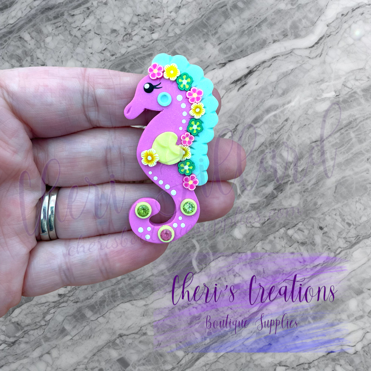 Cheerful Pink Seahorse Polymer Clay Embellishment