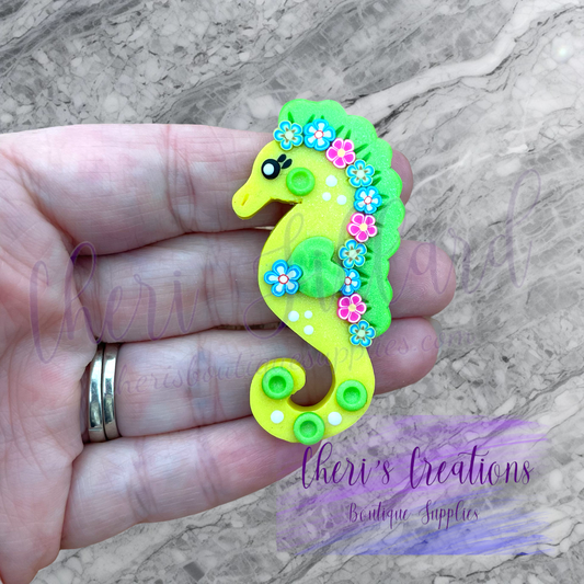Bright Yellow Seahorse Polymer Clay Embellishment