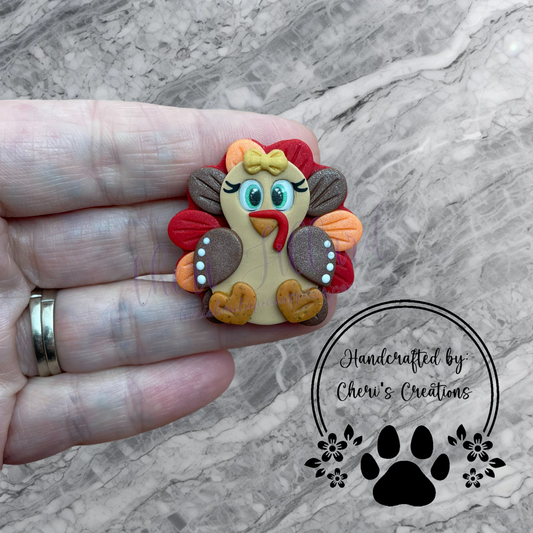 Fall Turkey Bow Center – Handmade Polymer Clay Embellishment