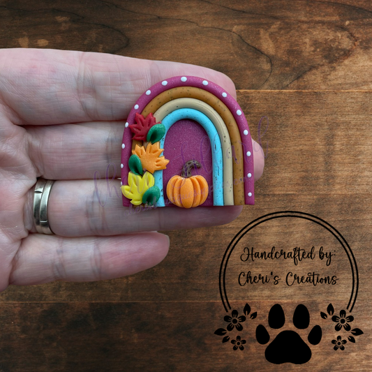 Fall Harvest Rainbow Bow Center – Handmade Polymer Clay Embellishment