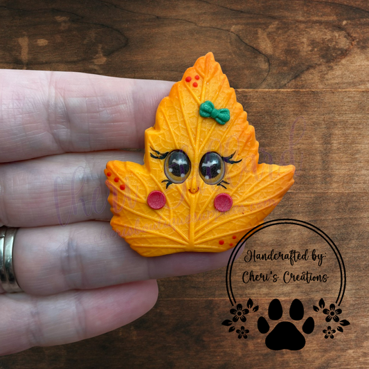 Fall Leaf Bow Center – Handmade Polymer Clay Embellishment