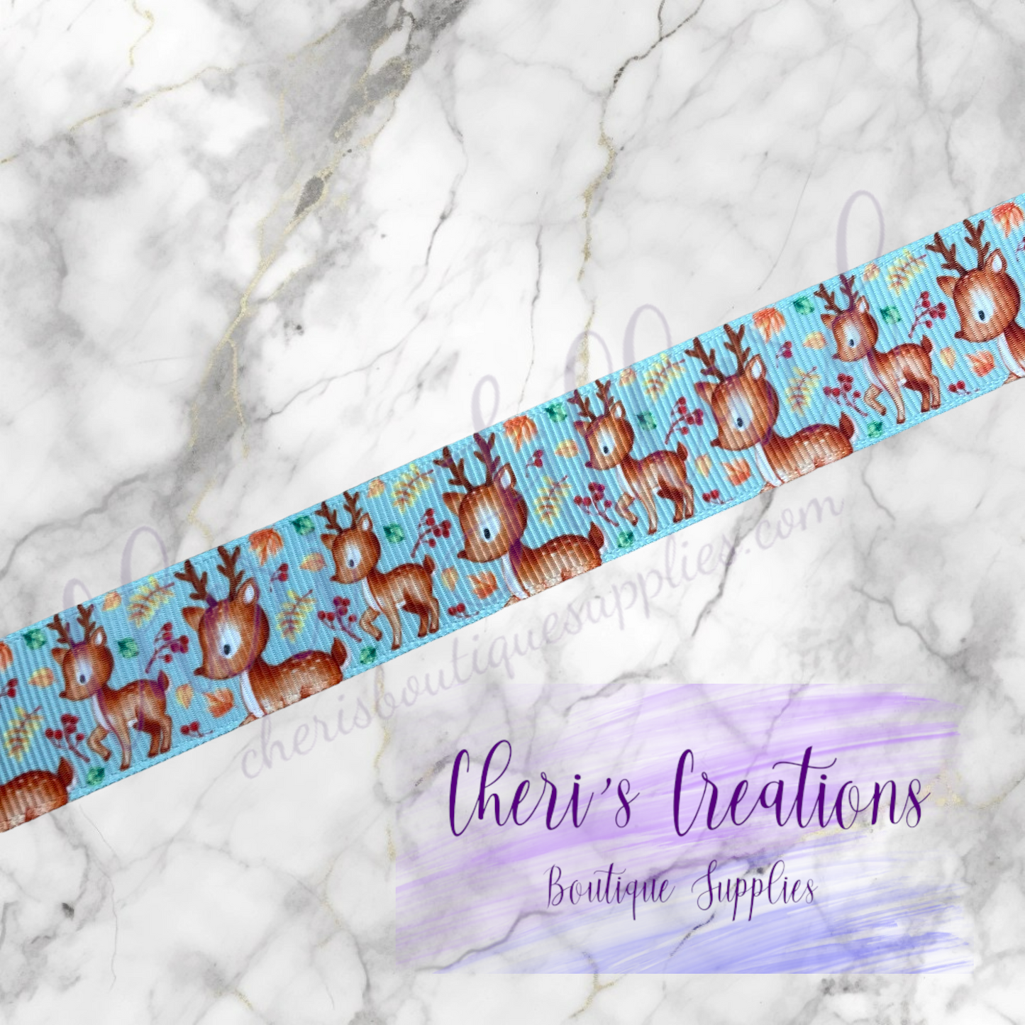 Woodland Deer Grosgrain Ribbon – 3/8", 5/8", 7/8" | Cute Forest Animal Ribbon for Bows & Crafts