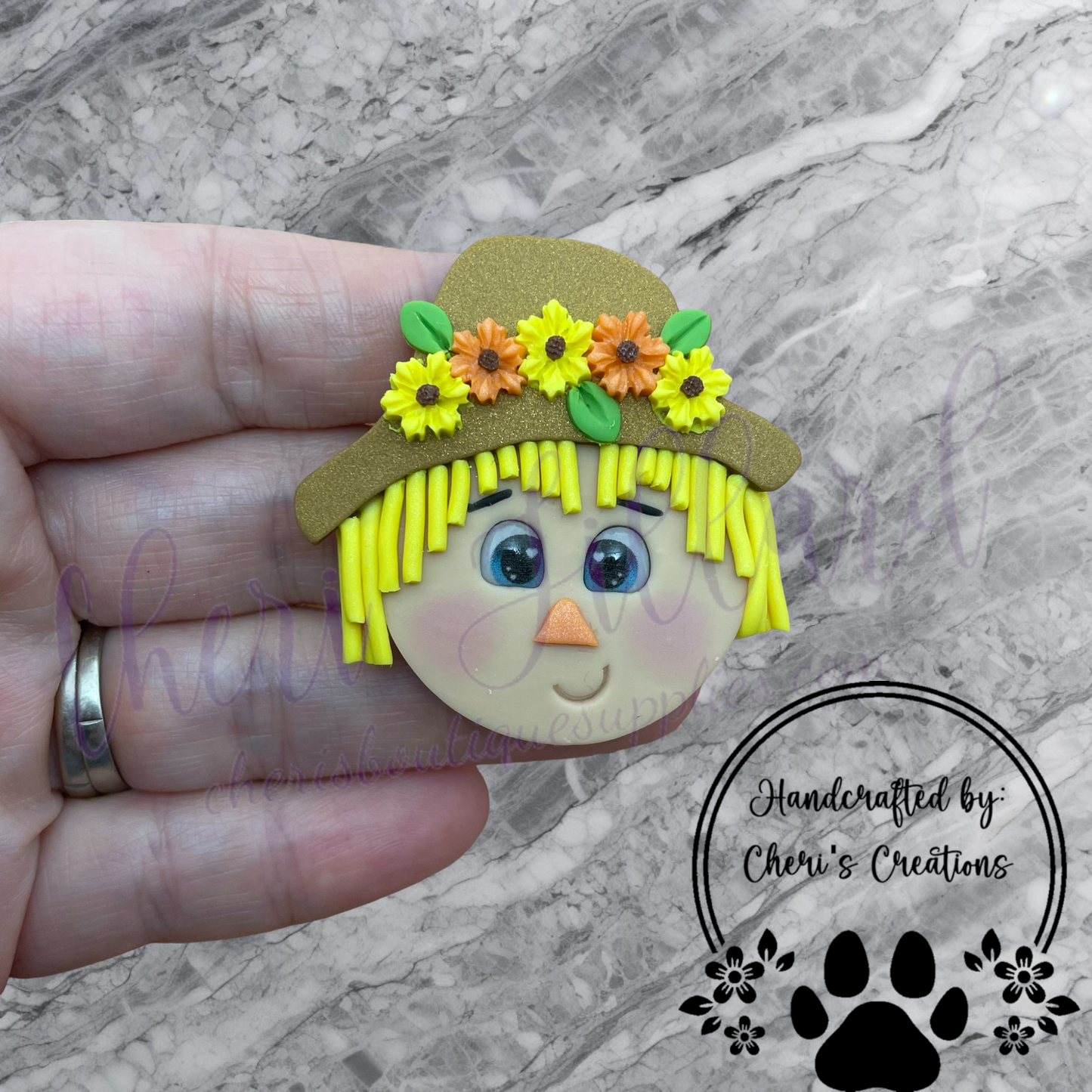 Fall Harvest Sunflower Scarecrow Polymer Clay Embellishment