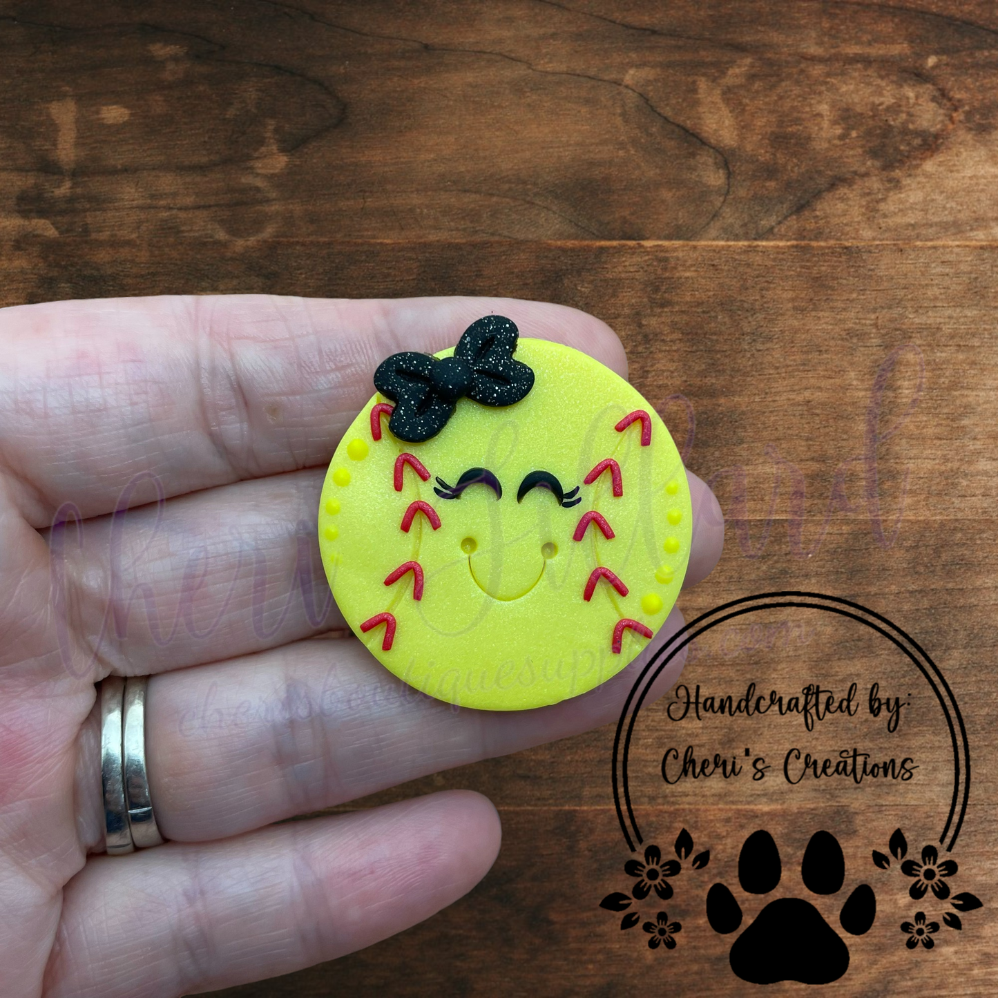 Softball Bow Center – Handmade Polymer Clay Embellishment