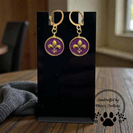 Fleur de Lis Tile Dangle Earrings – Handmade Polymer Clay Earrings