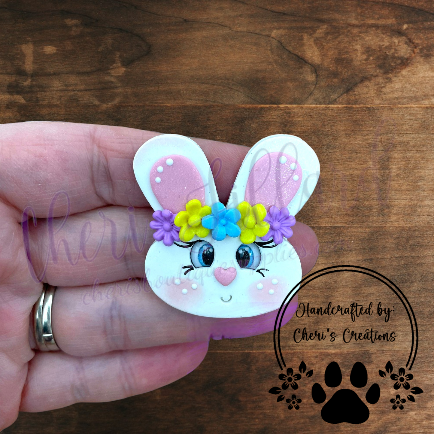 Easter Bunny Head Bow Center – Handmade Polymer Clay Embellishment